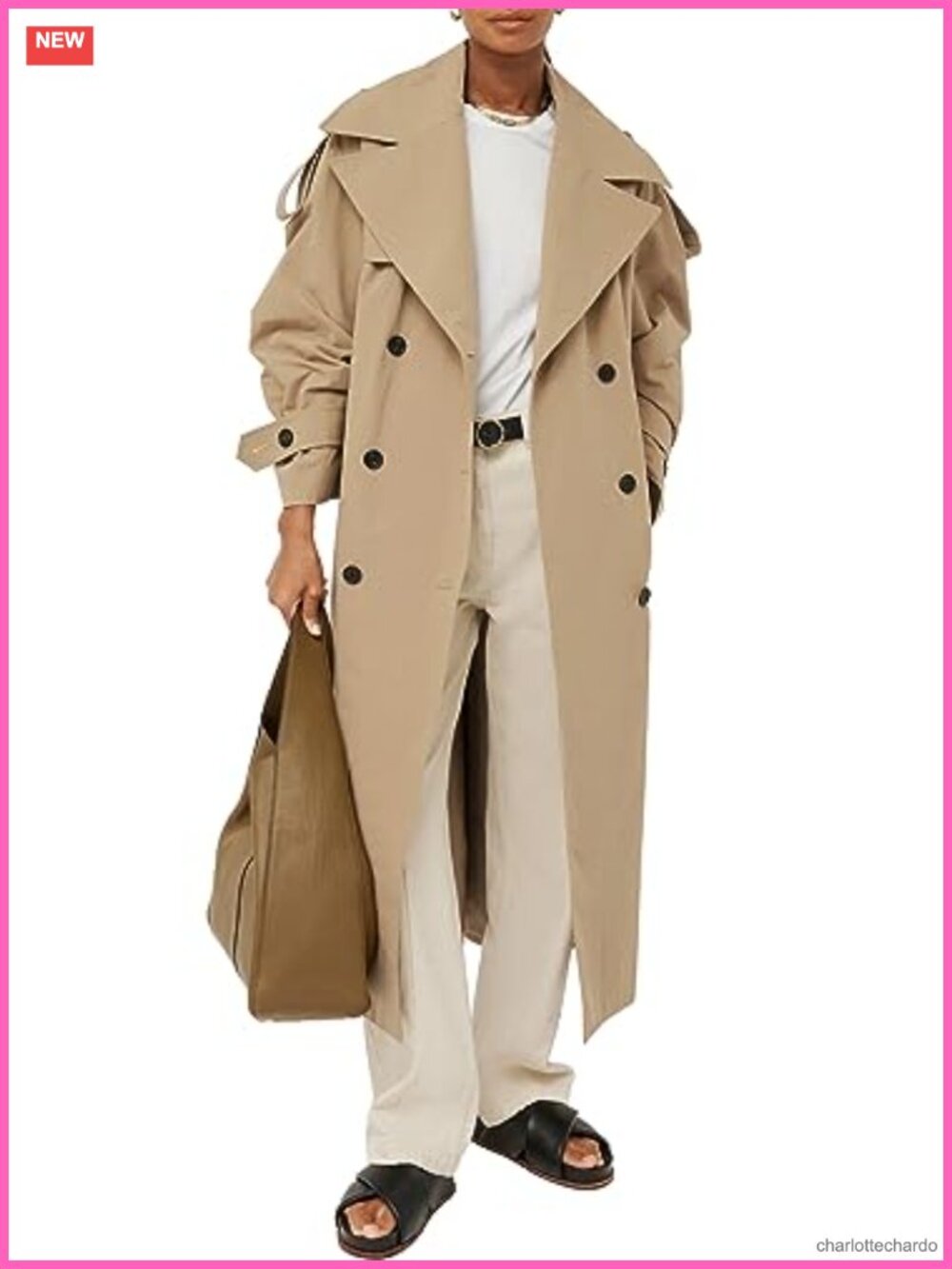 Womens Oversized Long Trench Coat Double Breasted Lapel Windproof